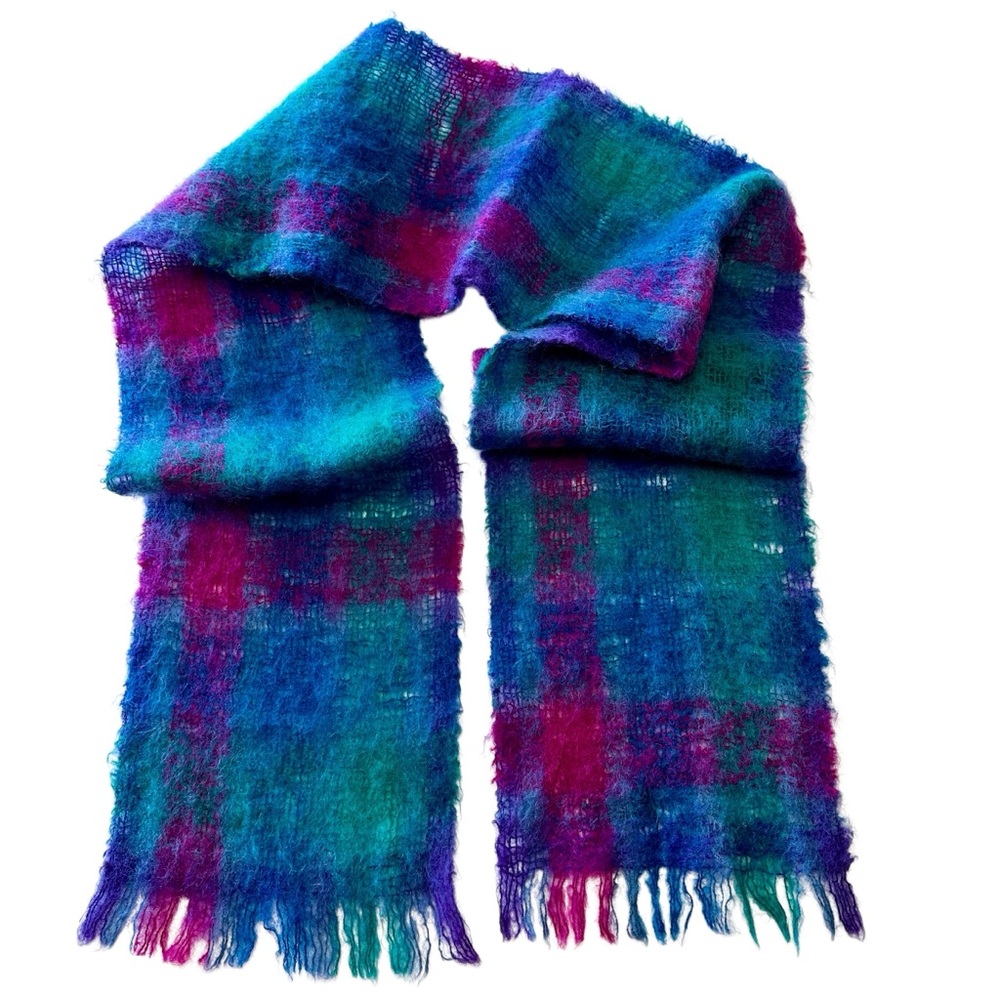 Liberty 70% Mohair 30% Wool Jewel Tone Plaid Scarf Made in Scotland - Picture 5 of 6
